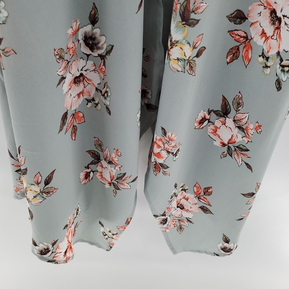 Three Pink Hearts Floral Romper Dress Hi Low Overlay Sage Green XS - Picture 5 of 16
